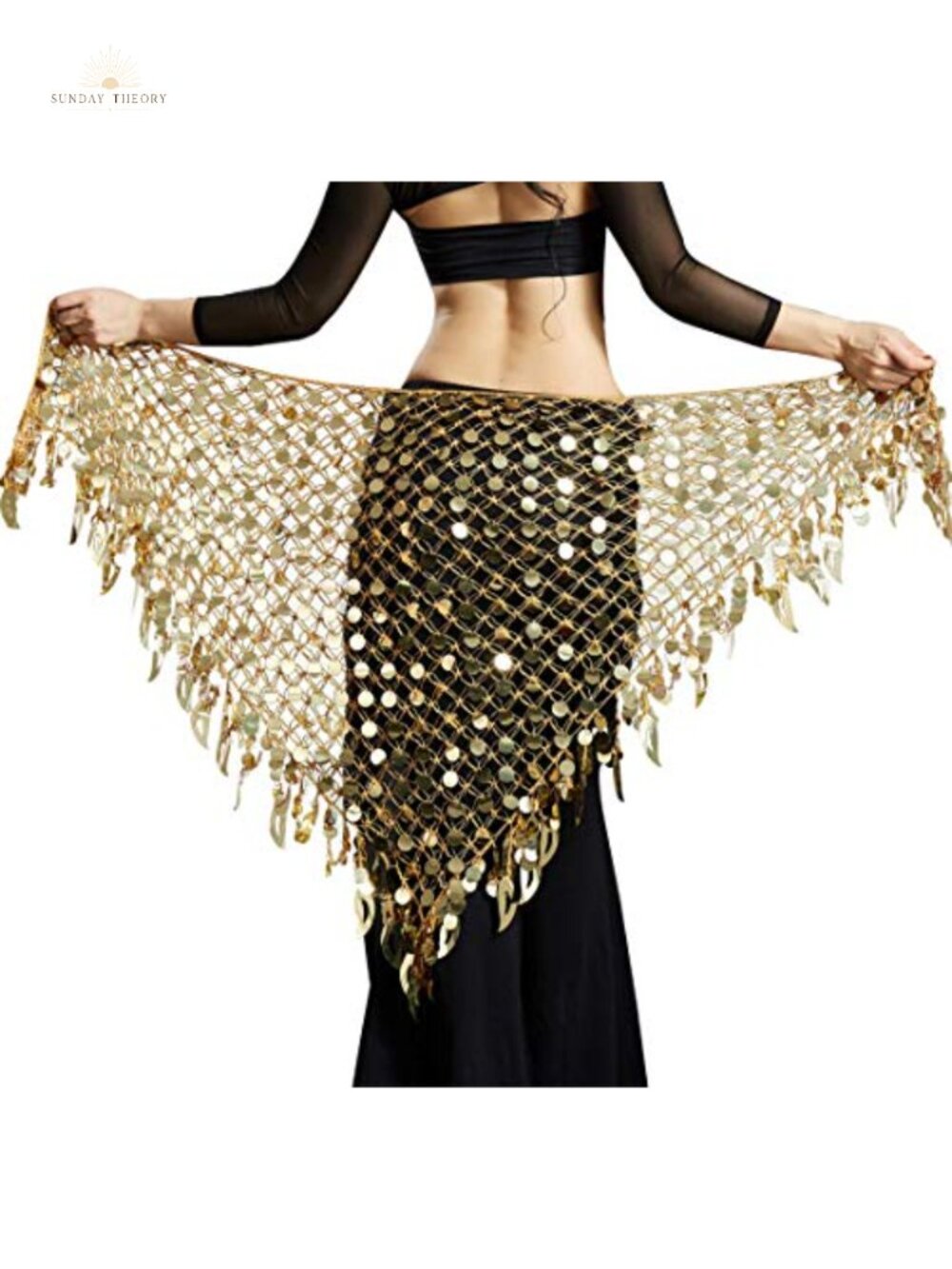 Belly Dance Hip Scarf Sequins Mesh Triangle Wrap Skirt for Performance